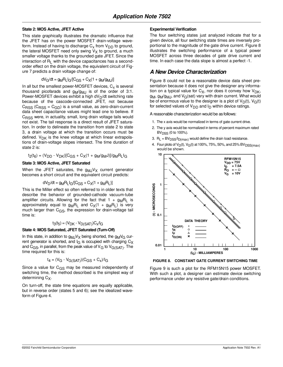 Fairchild AN-7502 manual New Device Characterization, State 2 MOS ActIve, Jfet ActIve, State 3 MOS Active, Jfet Saturated 