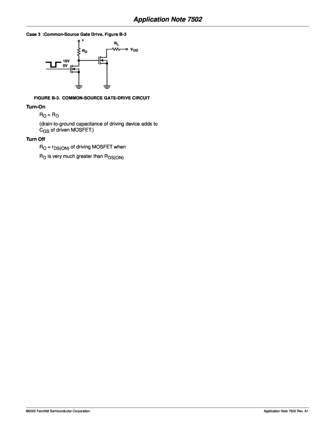 Fairchild AN-7502 manual Application Note, Turn-On, Turn Off, Case 3 Common-Source Gate Drive, Figure B-3 