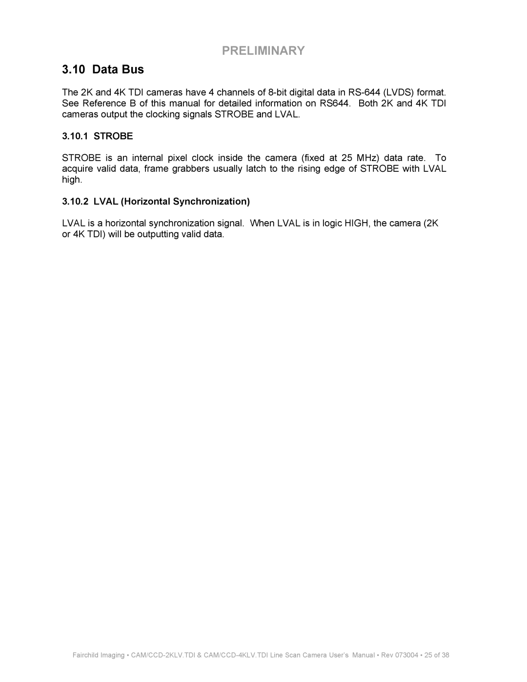 Fairchild CAM CCD-2KLV.TDI user manual Data Bus, Strobe, Lval Horizontal Synchronization 