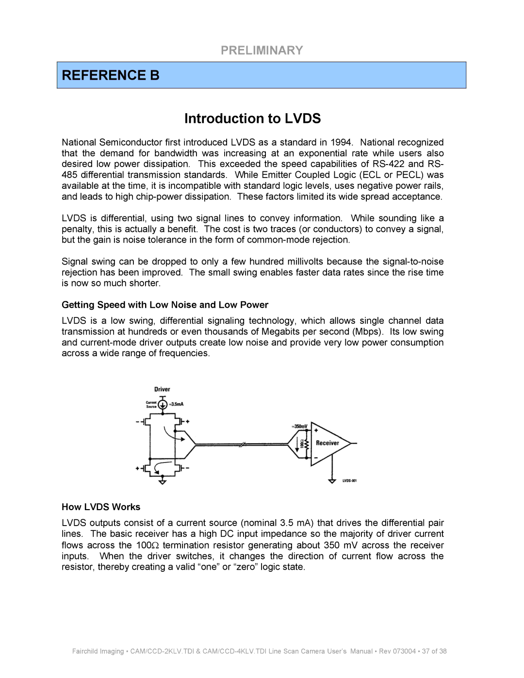 Fairchild CAM CCD-2KLV.TDI user manual Introduction to Lvds, Getting Speed with Low Noise and Low Power, How Lvds Works 