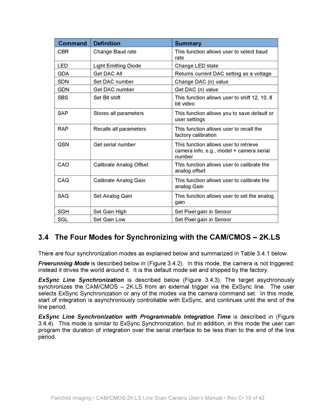 Fairchild CAM/CMOS-2K.LS user manual Four Modes for Synchronizing with the CAM/CMOS 2K.LS, Gsn 