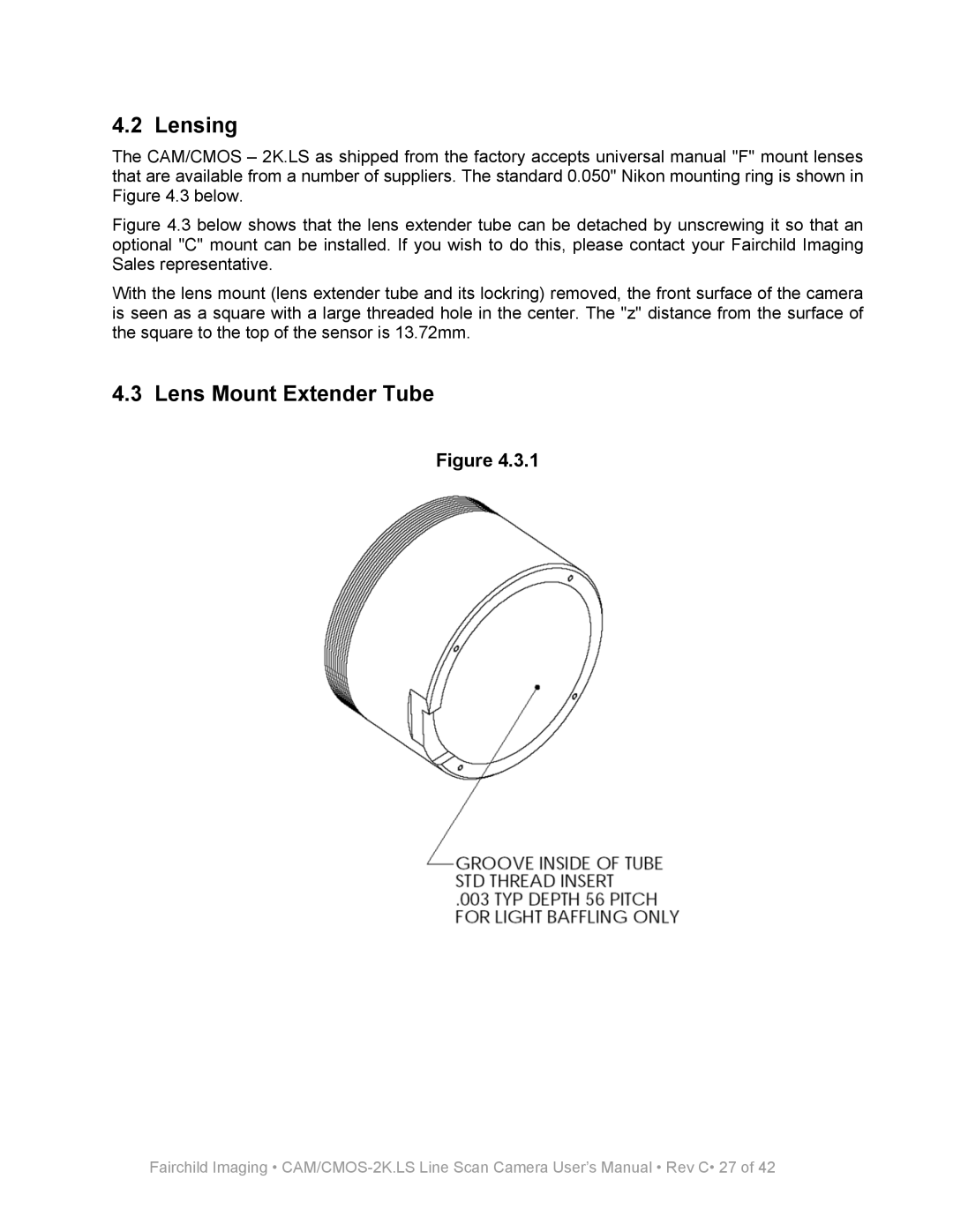 Fairchild CAM/CMOS-2K.LS user manual Lensing, Lens Mount Extender Tube 