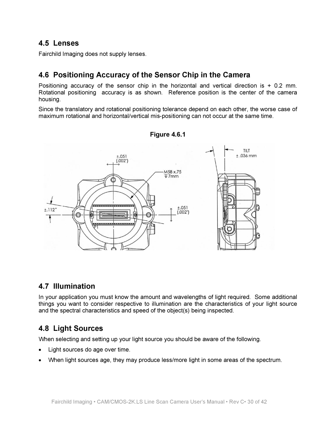 Fairchild CAM/CMOS-2K.LS Lenses, Positioning Accuracy of the Sensor Chip in the Camera, Illumination, Light Sources 