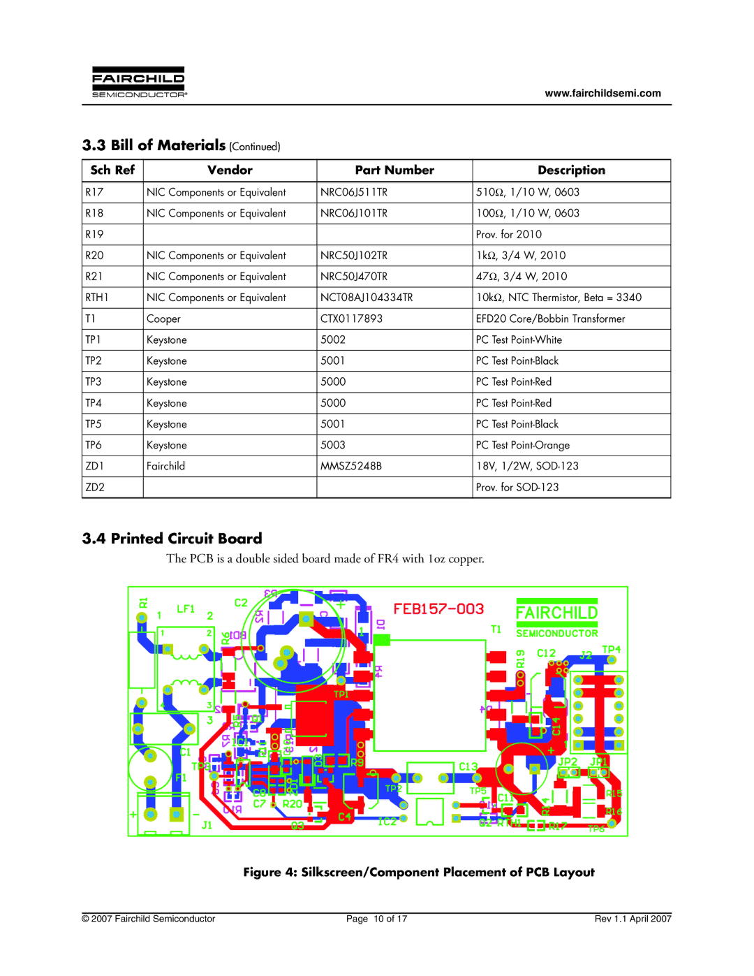 Fairchild FEB157-001 manual Printed Circuit Board, RTH1 