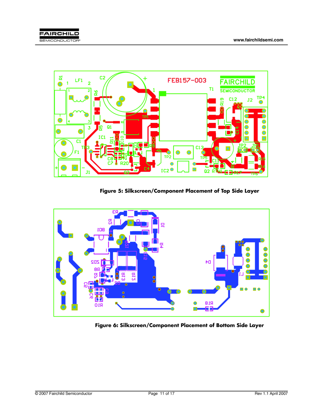 Fairchild FEB157-001 manual Silkscreen/Component Placement of Top Side Layer 