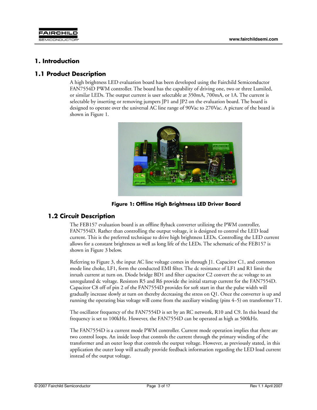 Fairchild FEB157-001 manual Introduction Product Description, Circuit Description 