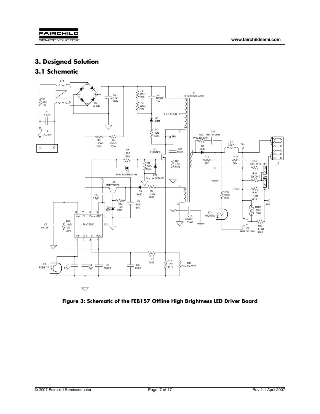 Fairchild FEB157-001 manual Designed Solution 3.1 Schematic 