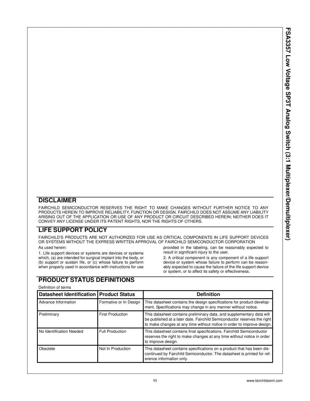 Fairchild FSA3357 manual Disclaimer 