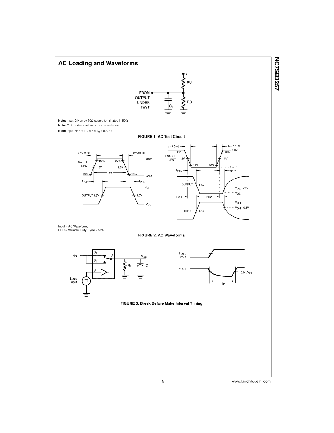 Fairchild NC7SB3257 manual AC Loading and Waveforms, AC Test Circuit 