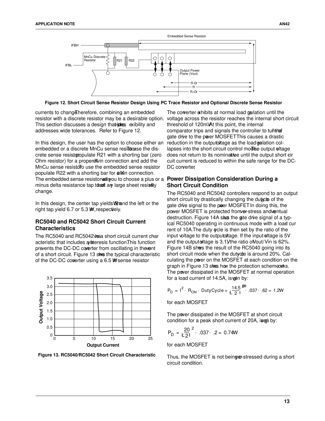 Fairchild specifications RC5040 and RC5042 Short Circuit Current Characteristics, For each Mosfet, ⋅ .2 = 0.74W 