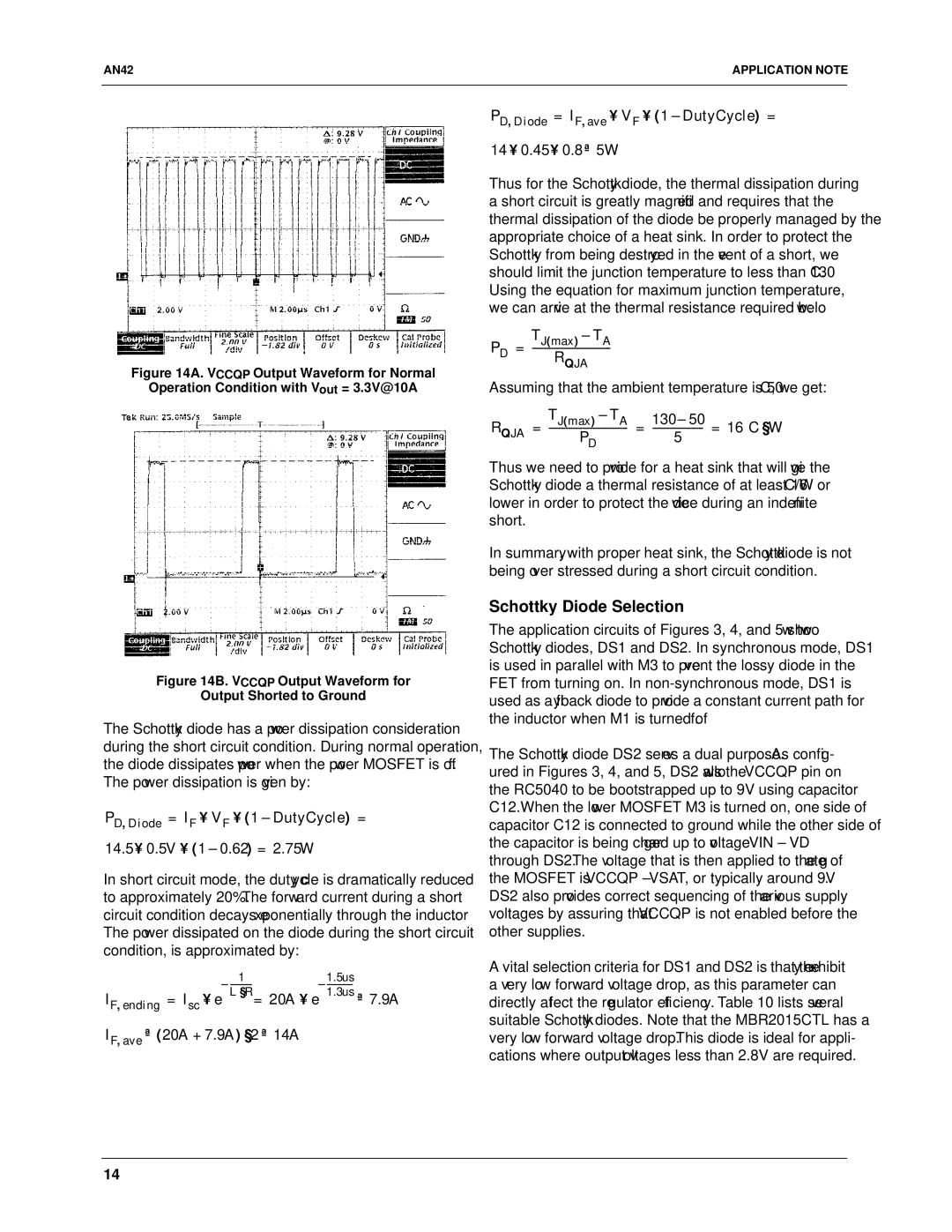 Fairchild RC5042, RC5040 specifications Schottky Diode Selection 