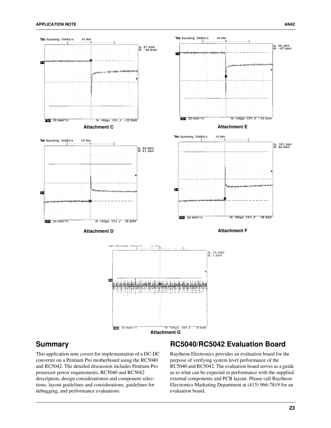 Fairchild specifications Summary, RC5040/RC5042 Evaluation Board 