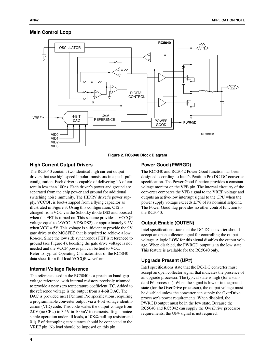 Fairchild RC5042, RC5040 Main Control Loop, High Current Output Drivers, Internal Voltage Reference, Power Good Pwrgd 