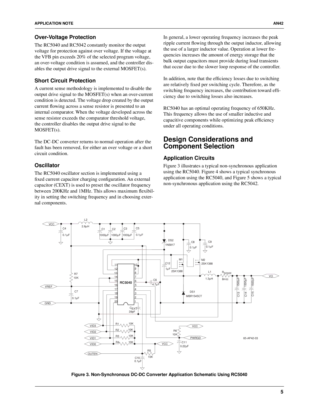 Fairchild RC5040, RC5042 Design Considerations and Component Selection, Over-Voltage Protection, Short Circuit Protection 