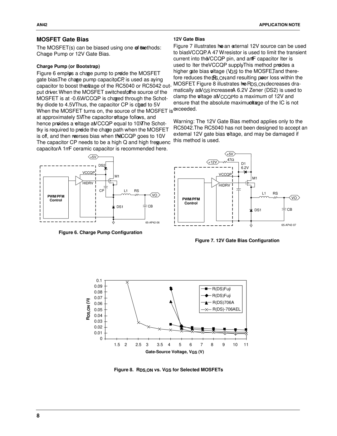 Fairchild RC5042, RC5040 specifications Mosfet Gate Bias, Charge Pump or Bootstrap 