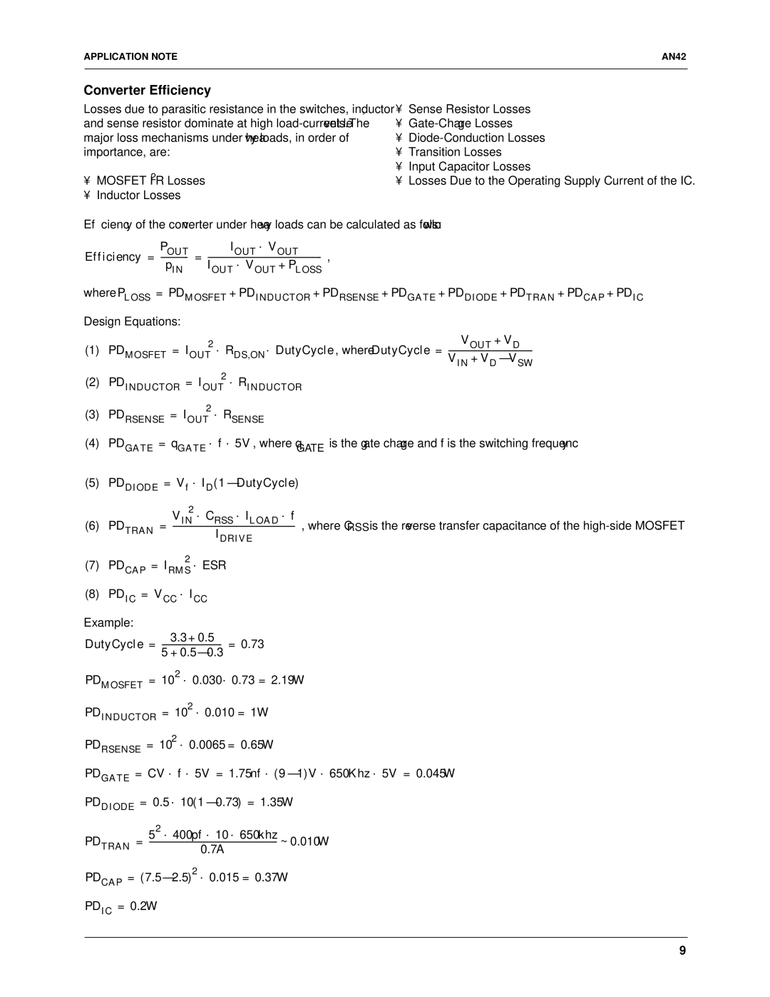 Fairchild RC5040, RC5042 specifications Converter Efﬁciency 