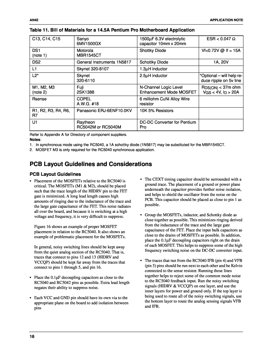 Fairchild RC5042 PCB Layout Guidelines and Considerations, Vf0.72V @ If = 15A, Optional - will help re, VGS 4V, ID 20A 
