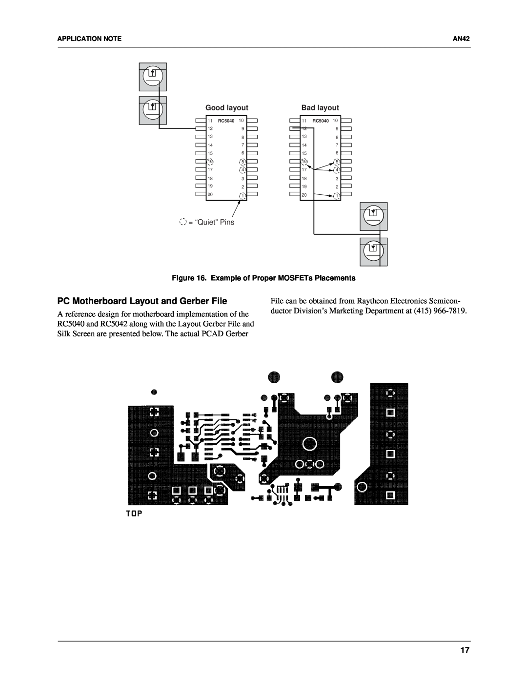 Fairchild RC5040, RC5042 specifications PC Motherboard Layout and Gerber File, = “Quiet” Pins 