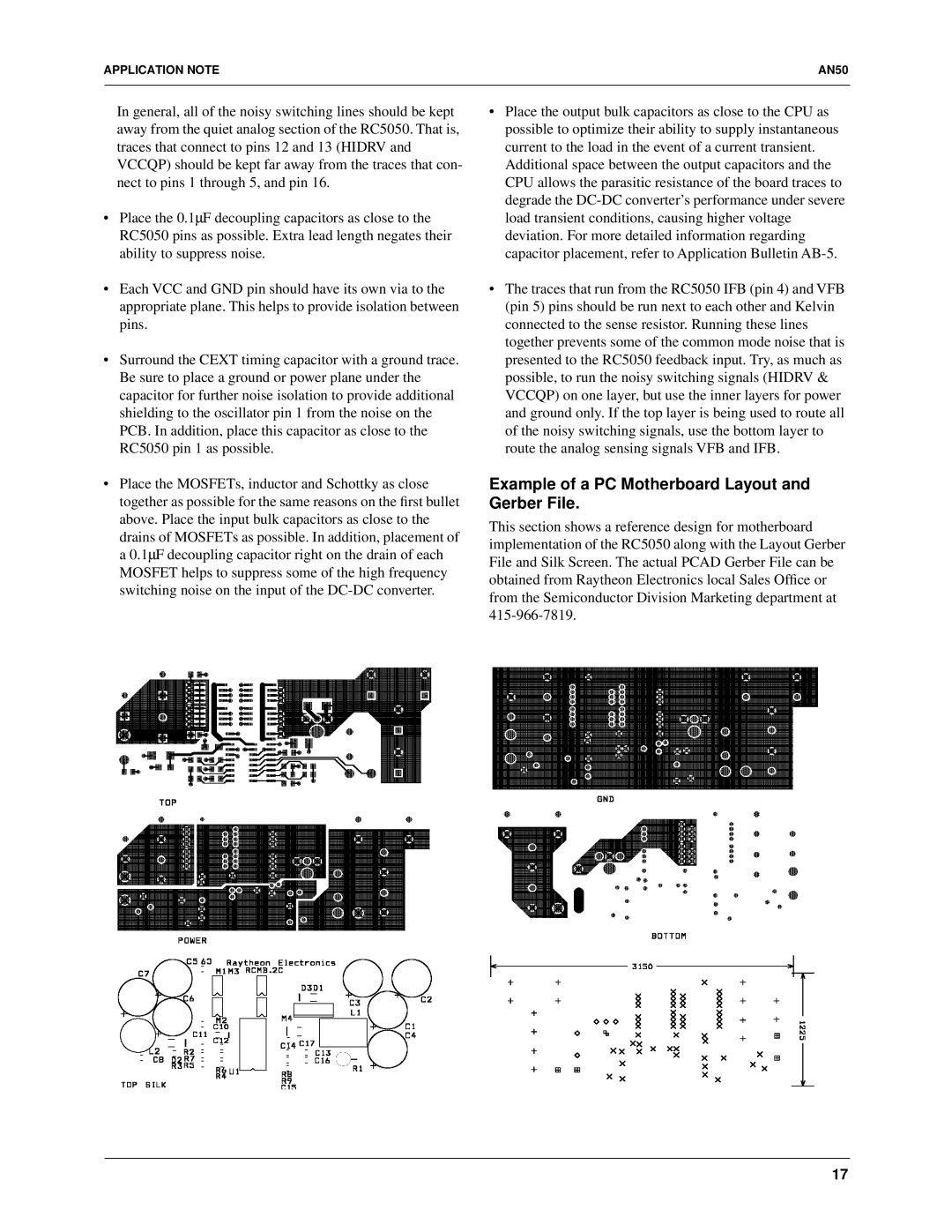 Fairchild RC5051, RC5050 specifications Example of a PC Motherboard Layout and Gerber File 