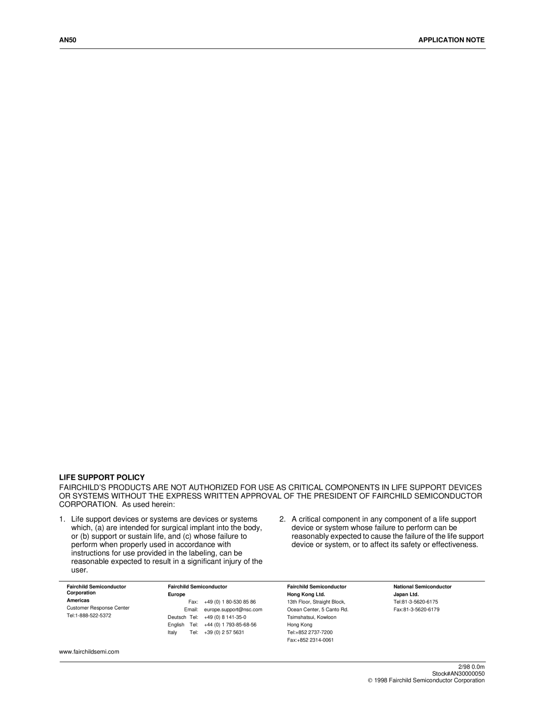 Fairchild RC5050, RC5051 specifications Life Support Policy 