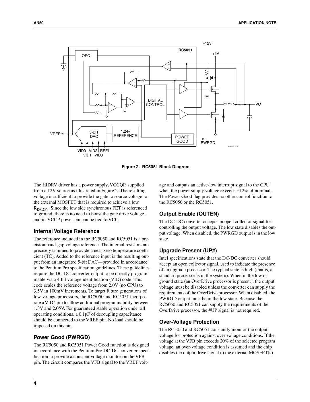 Fairchild RC5050, RC5051 Internal Voltage Reference, Power Good Pwrgd, Output Enable Outen, Upgrade Present UP# 