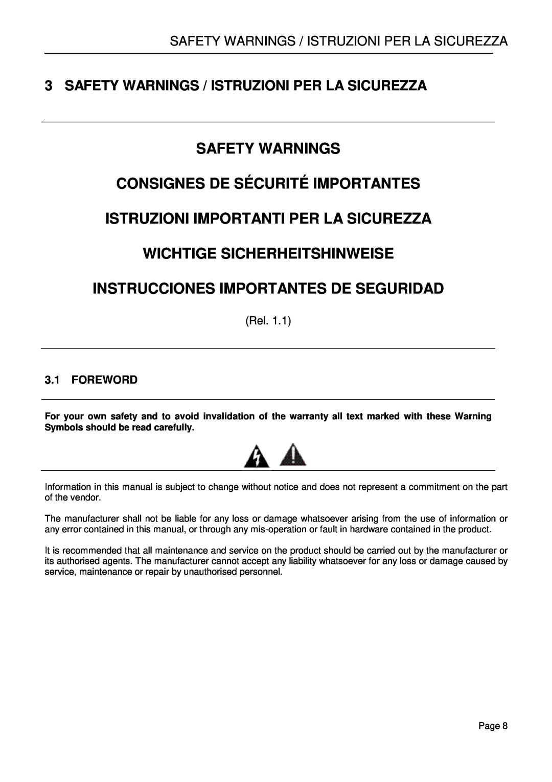 Falcon 15 manual Safety Warnings / Istruzioni Per La Sicurezza, Safety Warnings Consignes De Sécurité Importantes, Rel 