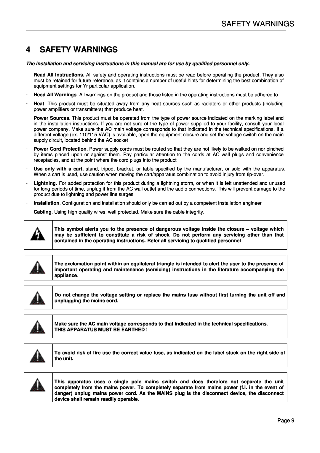 Falcon 15 manual Safety Warnings 
