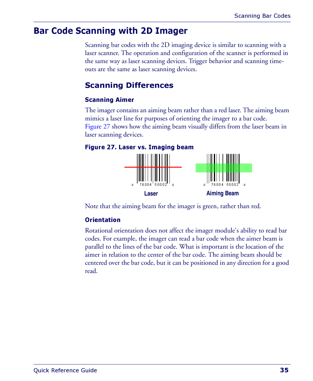 Falcon 4400 manual Bar Code Scanning with 2D Imager, Scanning Differences, Laser 