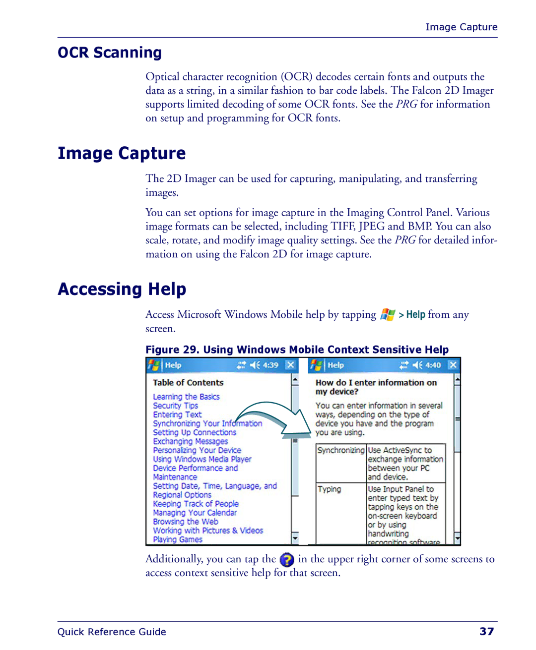 Falcon 4400 manual Image Capture, Accessing Help, OCR Scanning 