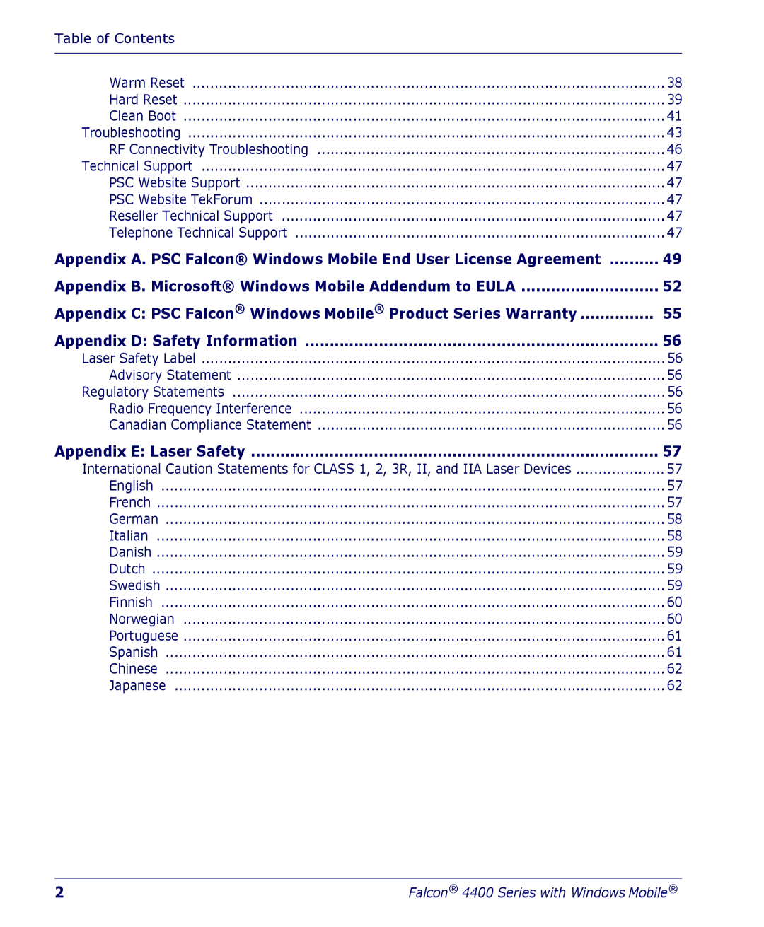 Falcon 4400 manual Appendix E Laser Safety 