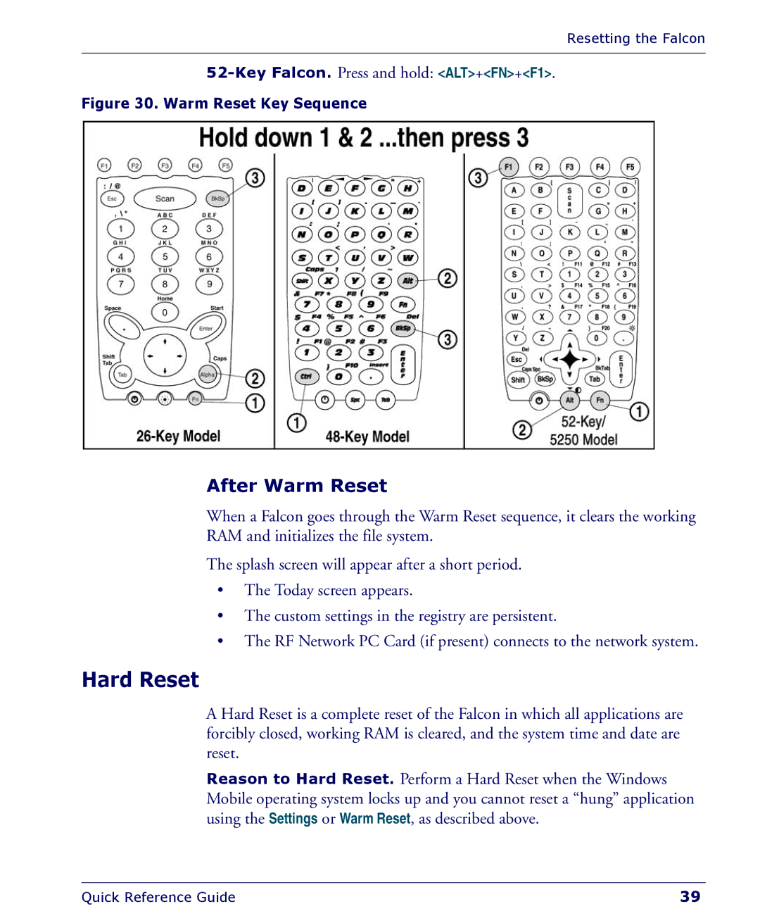 Falcon 4400 manual Hard Reset, After Warm Reset 