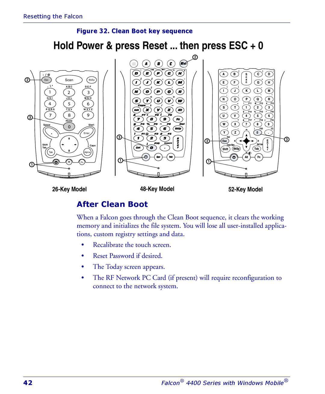 Falcon 4400 manual Hold Power & press Reset ... then press ESC +, After Clean Boot 