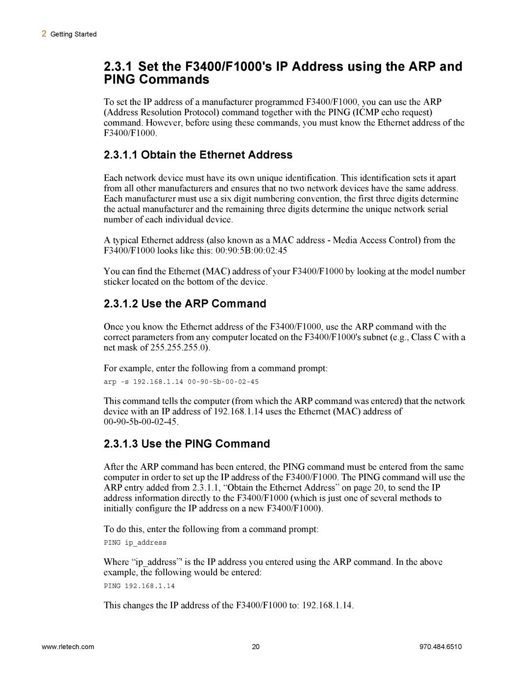 Falcon F1000, F3400 manual Obtain the Ethernet Address 