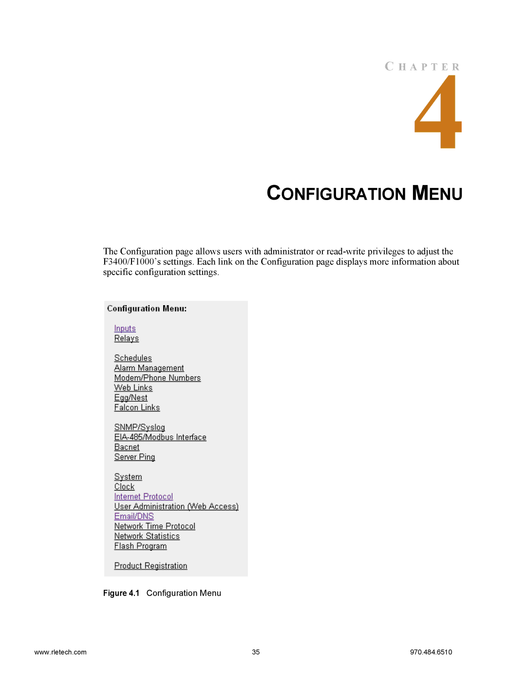 Falcon F3400, F1000 manual Configuration Menu 