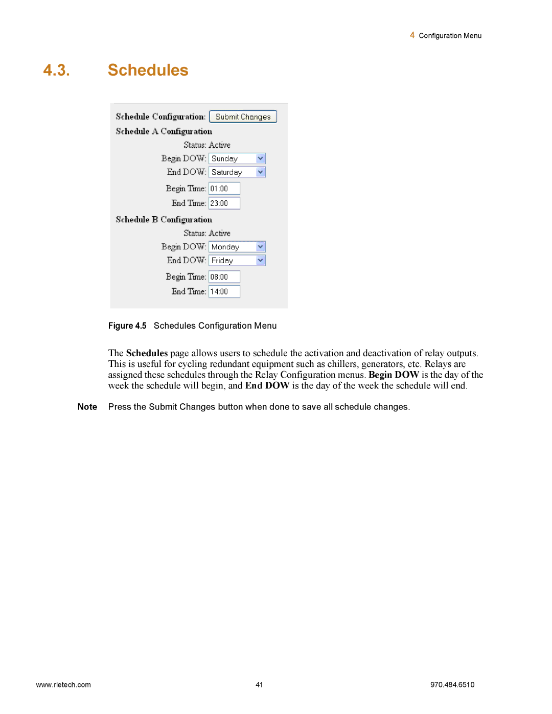 Falcon F3400, F1000 manual Schedules Configuration Menu 