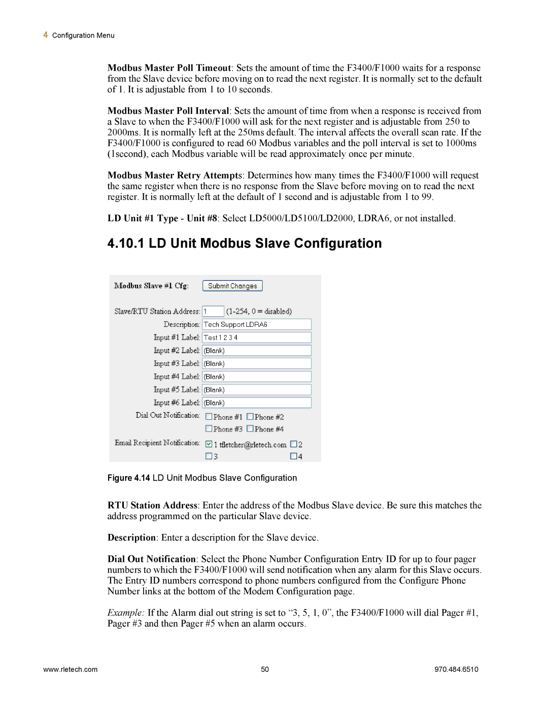 Falcon F1000, F3400 manual LD Unit Modbus Slave Configuration 