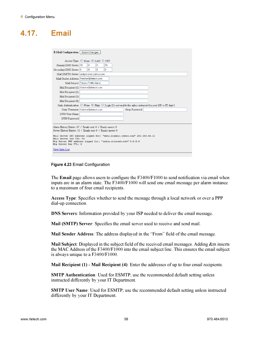 Falcon F1000, F3400 manual Email Configuration 