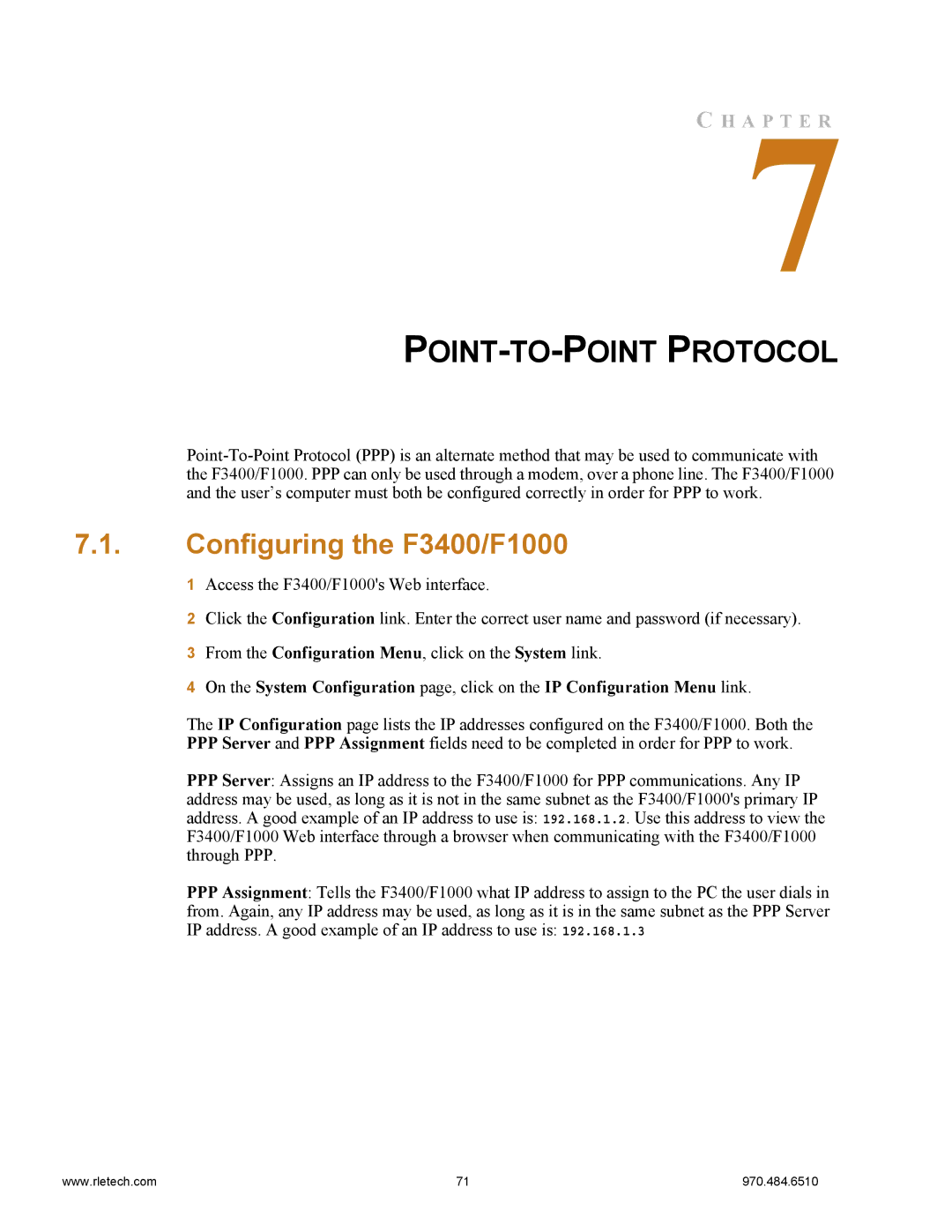 Falcon manual POINT-TO-POINT Protocol, Configuring the F3400/F1000 