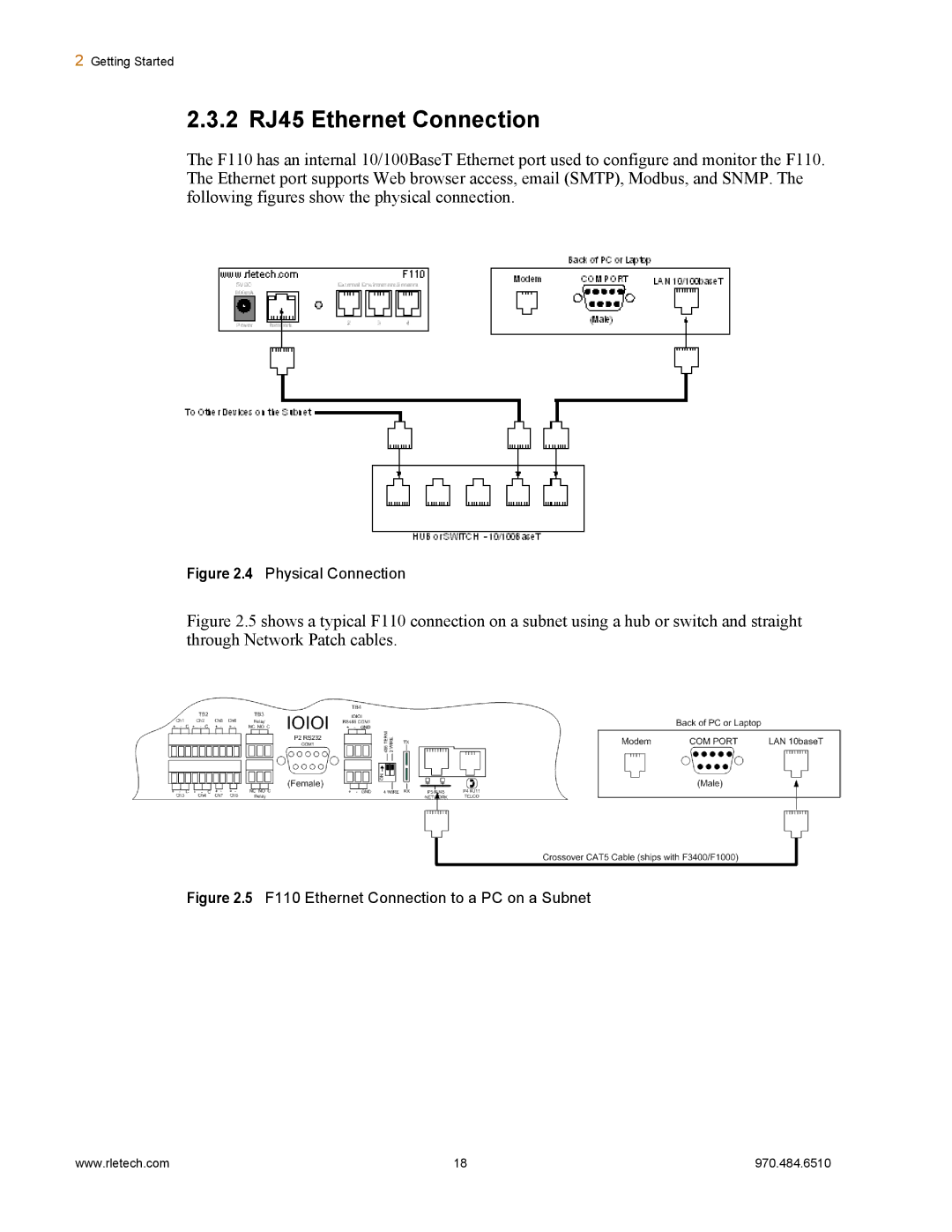 Falcon F110 manual 2 RJ45 Ethernet Connection, Physical Connection 