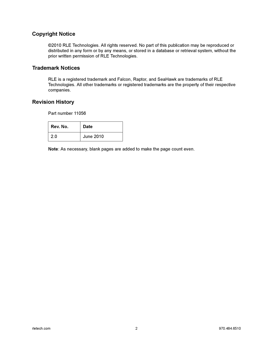 Falcon F110 manual Revision History 