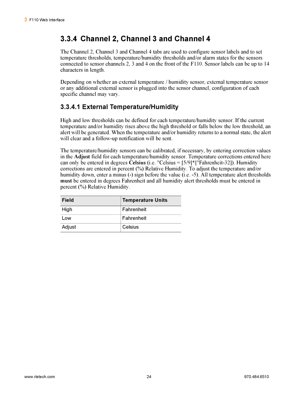 Falcon F110 manual Channel 2, Channel 3 and Channel, External Temperature/Humidity 