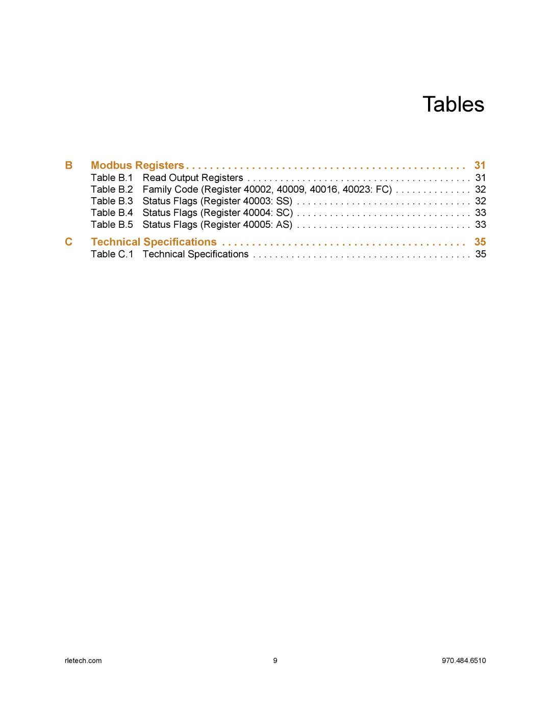 Falcon F110 manual Tables 