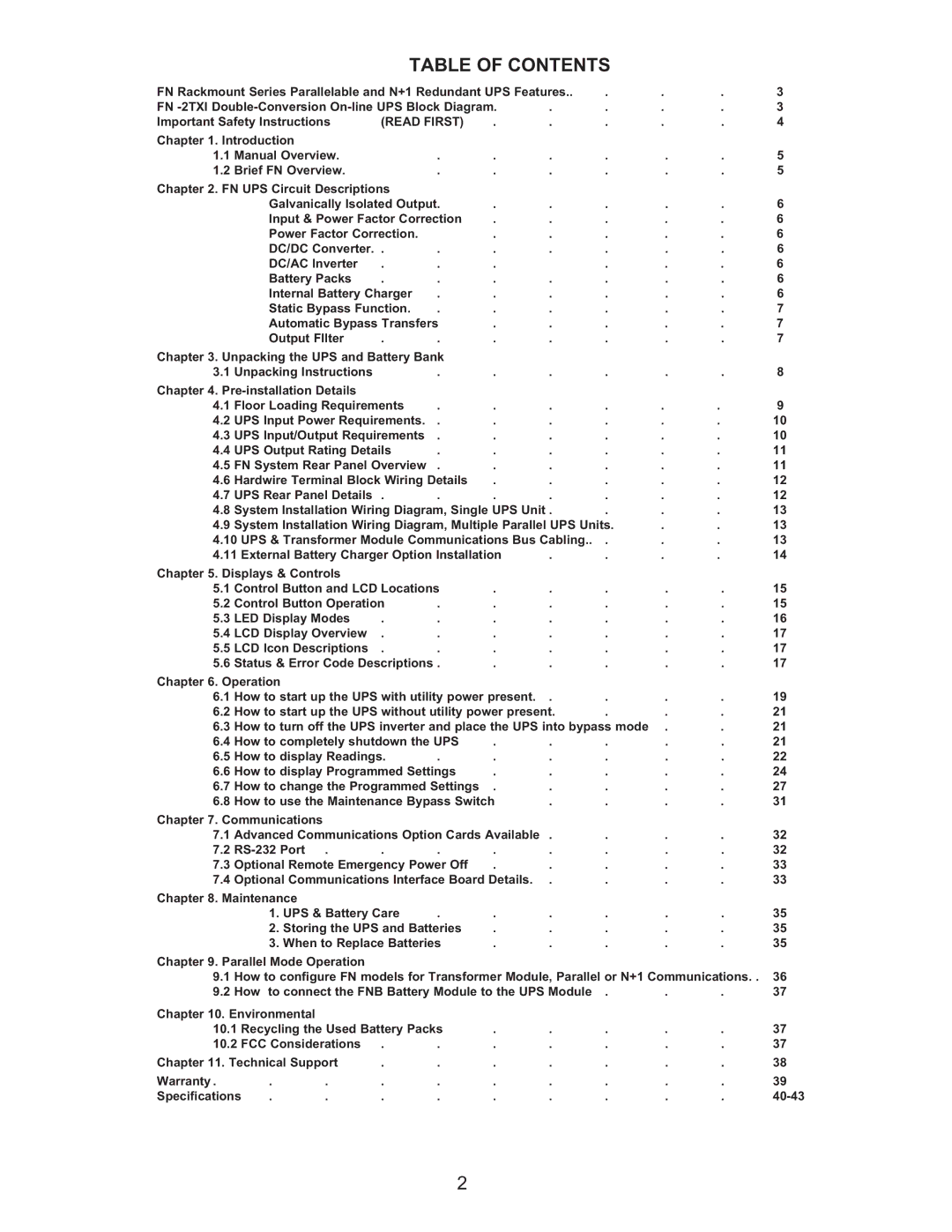 Falcon FN4KRM-2TXI, FN6KRM-2TXI, FN3KRM-2TXI manual Table of Contents 