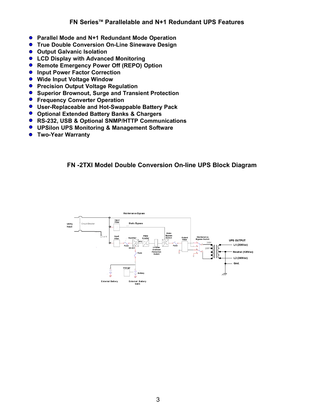 Falcon FN6KRM-2TXI, FN4KRM-2TXI, FN3KRM-2TXI manual FN SeriesTM Parallelable and N+1 Redundant UPS Features 