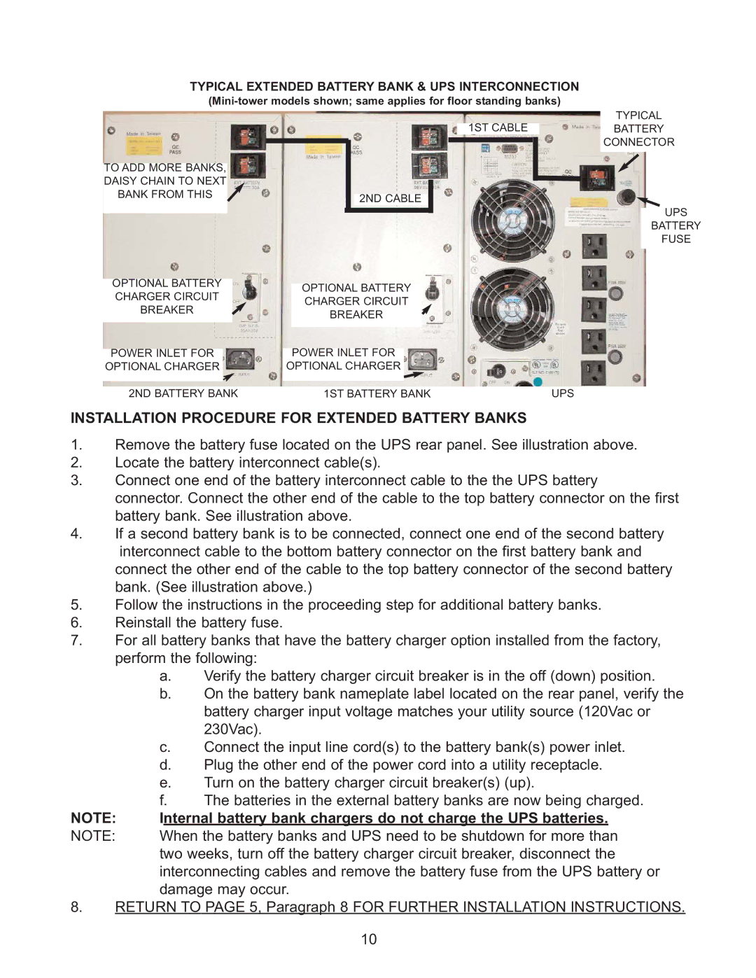 Falcon SG3K-2T-HW Installation Procedure for Extended Battery Banks, Typical Extended Battery Bank & UPS Interconnection 