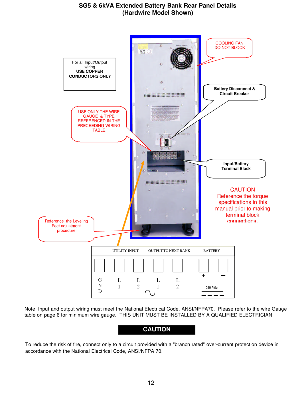 Falcon SG6K-2TC, SG5K-1TXC, SG5K-2TXC, SG5K-2TC, SG6K-1TX specifications USE Copper Conductors only 