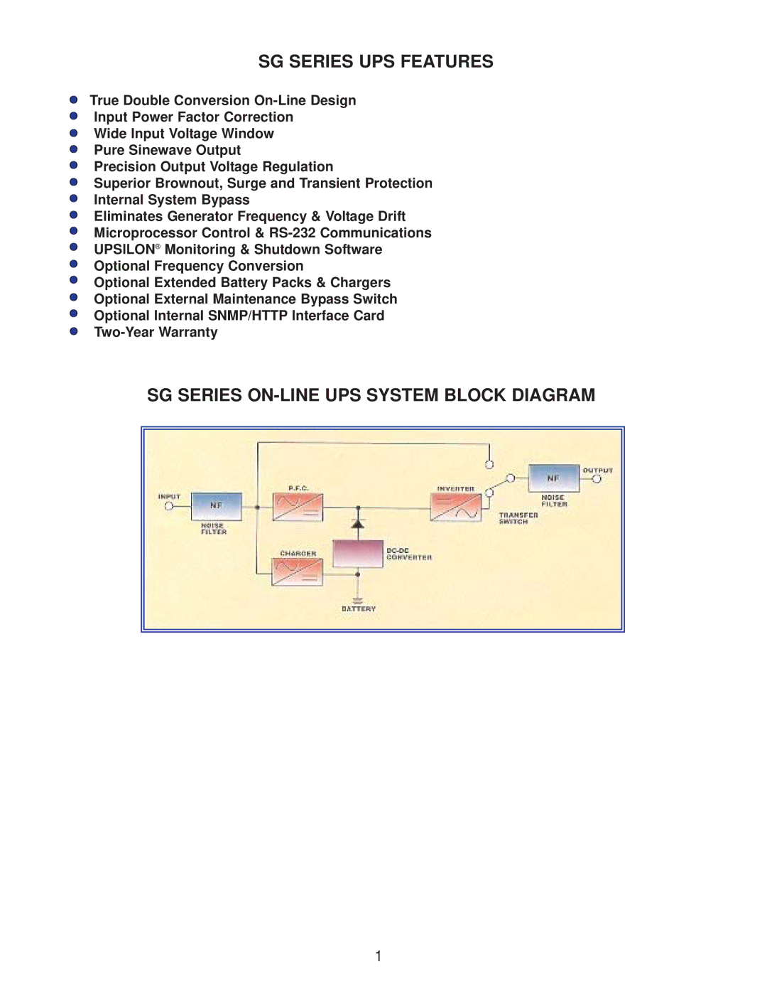 Falcon SG800-2T, SG800-1T specifications SG Series ON-LINE UPS System Block Diagram 