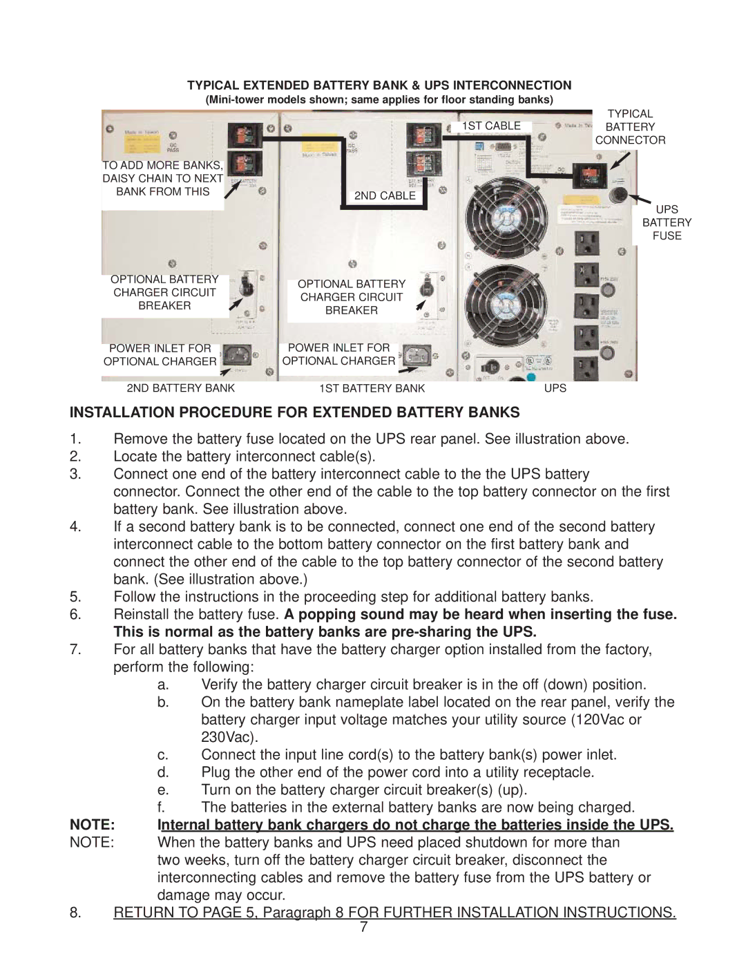 Falcon SG800-2T Installation Procedure for Extended Battery Banks, Typical Extended Battery Bank & UPS Interconnection 