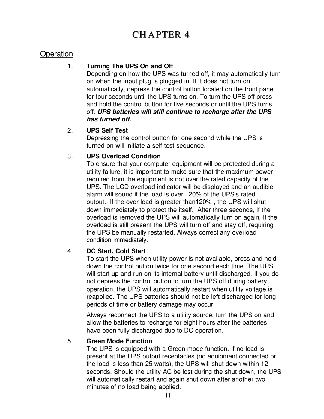 Falcon SUP700-1C, SUP1.0K-1C manual Operation, Turning The UPS On and Off 