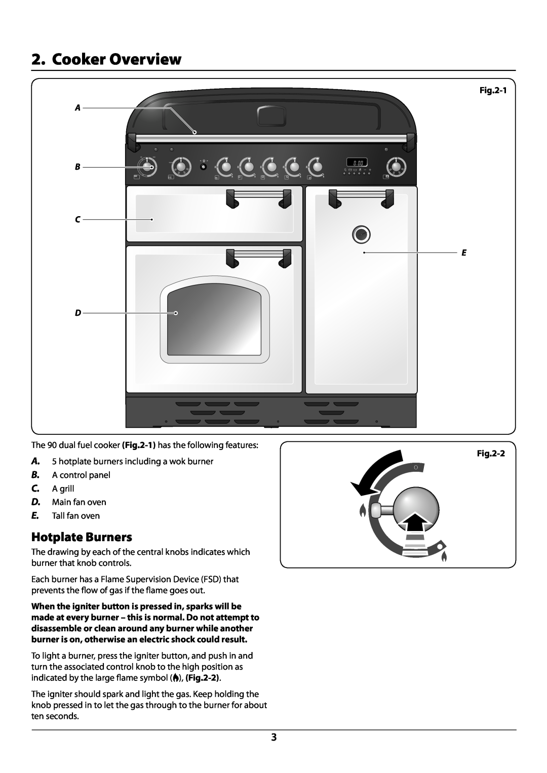 Falcon U108610-07 installation instructions Cooker Overview, Hotplate Burners, A B C D, 2 